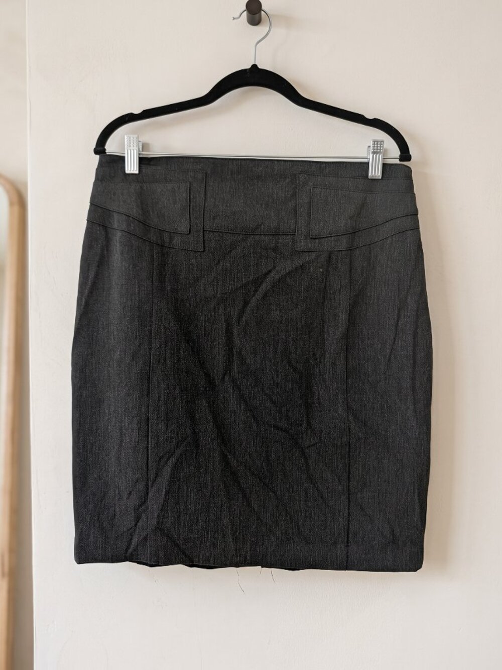 Express Charcoal Gray Buckle Back Lined Pencil Skirt Size 10 Workwear Stretch